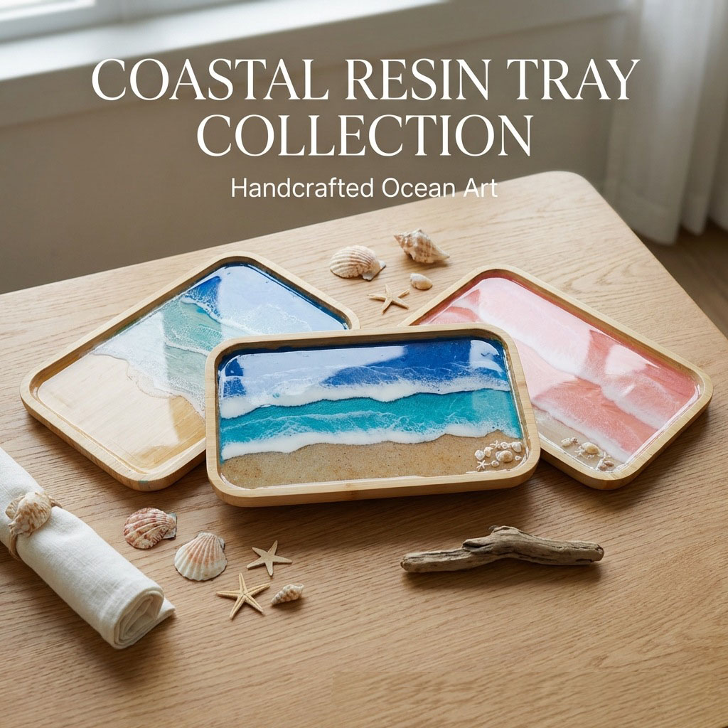 Food Storage In Room - Epoxy Resin Ocean Art Decorative Tray